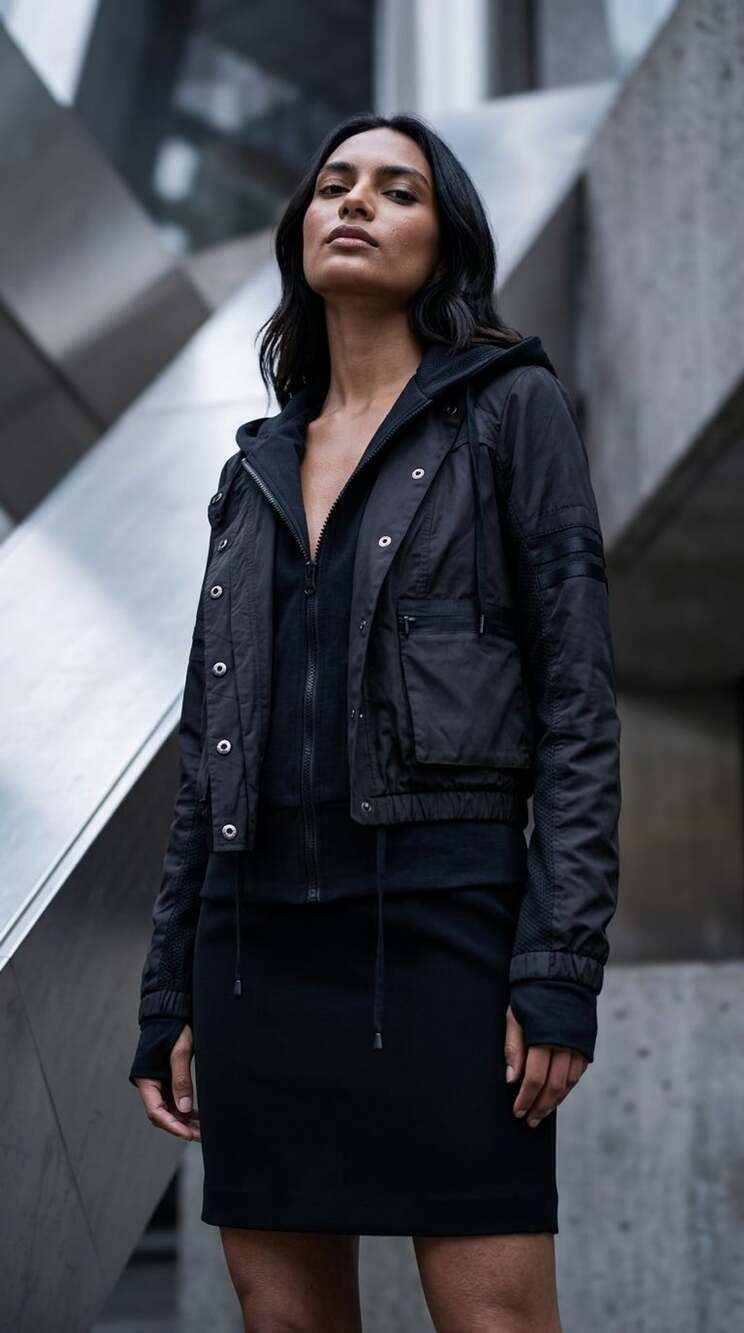 Blanc Noir Hooded Jacket Size S Black Utility Moto